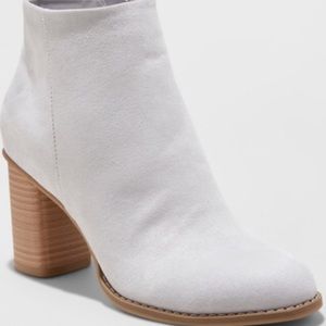 Emerson Grey Ankle Bootie: Block Heel, Faux Suede
